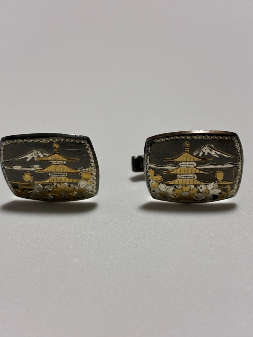 Gold and Silver Pagoda Motif Cuff Links - Men Accessories